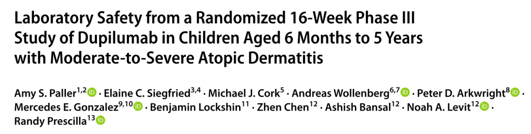 Paediatr Drugs:Dupilumab在6个月至5岁中重度特应性皮炎儿童中的随机16周III期研究的实验室安全性